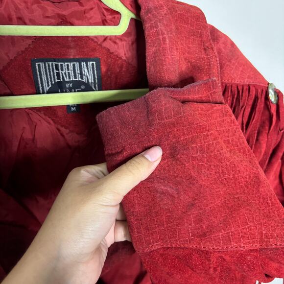 Outerbound by HMS Red Cropped Fringe Vintage Leather Jacket Sz M - Picture 8 of 16